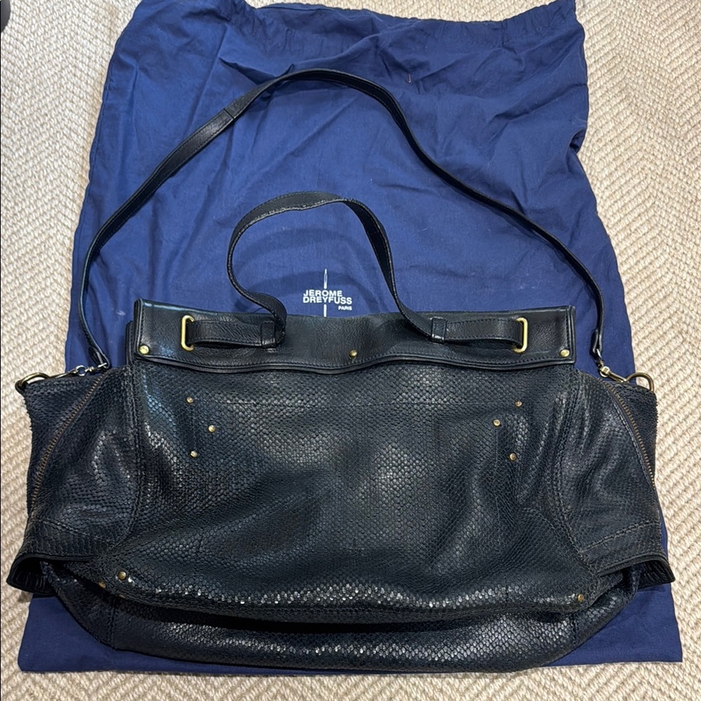 Jerome Dreyfuss Black Textured Leather Duffel with Gold Accents